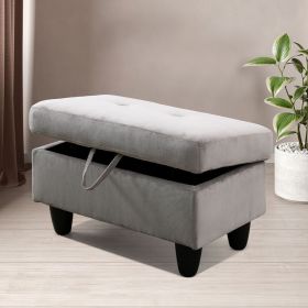 Grey White Corduroy Living Room Sofa Ottoman