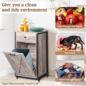 Ktaxon Trash Can Cabinet Tilt Out with Wheels, 10 Gallon Kitchen Island with Hidden Storage, Dog Food Storage, Garbage Hamper Pet Proof, Rustic Grey