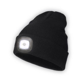 LED Beanie Hat with Light, USB Rechargeable LED Headlamp Cap, Winter Knitted Headlight for Men Dad Husband Gifts (Black)