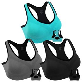 3 Pack Racerback Sports Bras for Women, High Impact Bra with Pad for Yoga Gym Workout Fitness, XL Size (Blue, Black, Gray)