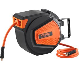 VEVOR Retractable Air Hose Reel, 3/8 IN x 50 FT Hybrid Air Hose Max 300PSI, Air Compressor Hose Reel with 5 ft Lead in