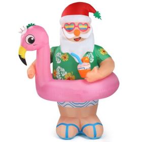 5.9 FT Lighted Christmas Inflatable Decoration, Inflatable Hawaii Santa Claus Outdoor Decoration