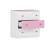 3-Drawer Wooden Nightstand with Colorblock Design and Plastic Handle, Wood Side Table with Storage Cabinet for Bedroom, White+Pink