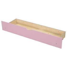 Wood Twin Size House Platform Bed with Guardrail and Drawer, Pink