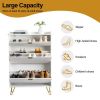 FCH V-shaped carved door panel 2 drawers with top flip drawer shoe cabinet particle board 80*24*120cm white cabinet + gold accessories