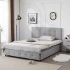 Upholstered Queen Platform Storage Bed Frame with 4 Drawers, Adjustable Headboard with Button Tufted Design, Wooden Slat Support, No Box Spring Needed