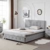 Upholstered Queen Platform Storage Bed Frame with 4 Drawers, Adjustable Headboard with Button Tufted Design, Wooden Slat Support, No Box Spring Needed