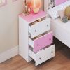 3-Drawer Wooden Nightstand with Colorblock Design and Plastic Handle, Wood Side Table with Storage Cabinet for Bedroom, White+Pink