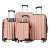 4 Piece Luggage Sets, 16/20/24/28" ABS Durable Suitcase Sets Double Wheels TSA Lock, Rose Gold