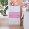 3-Drawer Wooden Nightstand with Colorblock Design and Plastic Handle, Wood Side Table with Storage Cabinet for Bedroom, White+Pink