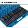 VEVOR Impact Socket Set 1/2 Inches 26 Piece Impact Sockets, Deep Socket, 6-Point Sockets, Rugged Construction, Cr-V