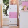 3-Drawer Wooden Nightstand with Colorblock Design and Plastic Handle, Wood Side Table with Storage Cabinet for Bedroom, White+Pink