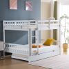 Full Size Bunk Bed with Trundle Bed, with Ladder and Safety Rails Pinewood Bunk Bed White