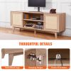 VEVOR Rattan TV Stand, Mid Century Modern TV Stand for 75 inch TV, Boho Rattan TV Cabinet with Build-in Socket and USB Ports