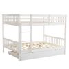 Full Size Bunk Bed with Trundle Bed, with Ladder and Safety Rails Pinewood Bunk Bed White