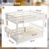 Full Size Bunk Bed with Trundle Bed, with Ladder and Safety Rails Pinewood Bunk Bed White