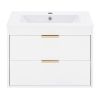 24" floating wall mounted bathroom vanity with white ceramic sink and drawer storage