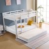 Full Size Bunk Bed with Trundle Bed, with Ladder and Safety Rails Pinewood Bunk Bed White