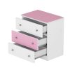 3-Drawer Wooden Nightstand with Colorblock Design and Plastic Handle, Wood Side Table with Storage Cabinet for Bedroom, White+Pink