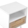 15.75" Rattan End table with drawer and solid wood legs, Modern nightstand, side table for living room, bedroom, white