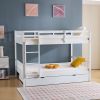 Full Size Bunk Bed with Trundle Bed, with Ladder and Safety Rails Pinewood Bunk Bed White