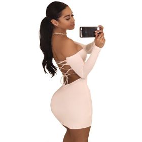 Summer Dress Sexy Back Lace Up Off The Shoulder Mini Dress Women Bodycon Club Dresses Fashion Vestidos (Color: White, size: L)