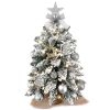 22in Tabletop Christmas Tree with Light Artificial Small Mini Red Christmas Decoration with Flocked Snow