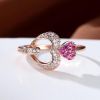 Delicate Double Heart Shape Ring Inlaid Pink Zircon 18K Gold Plated Hand Decoration For Women Valentine's Day Jewelry