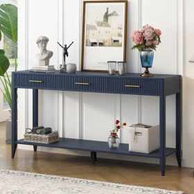 High-Quality Entryway Console Table with Vertical Stripe Drawers, Long Legs,Suitable for Entryway, Hallway, Living Room, Foyer, Corridor (Material: MDF, Color: Navy Blue)