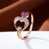 Delicate Double Heart Shape Ring Inlaid Pink Zircon 18K Gold Plated Hand Decoration For Women Valentine's Day Jewelry