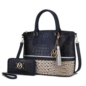 MKF Collection Autumn Crocodile Skin Tote Handbag with Wallet by Mia k (Material: Vegan Leather, Color: Grey-Navy)