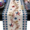 1PC Rectangle Linen Blend Striped Table Runners; Independence Day Home Decoration