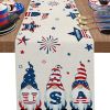 1PC Rectangle Linen Blend Striped Table Runners; Independence Day Home Decoration