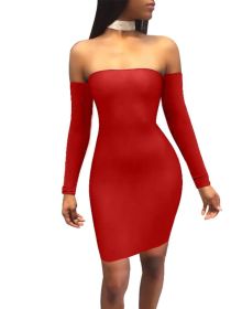 Summer Dress Sexy Back Lace Up Off The Shoulder Mini Dress Women Bodycon Club Dresses Fashion Vestidos (Color: Red, size: XL)