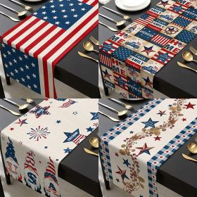 1PC Rectangle Linen Blend Striped Table Runners; Independence Day Home Decoration (Color: Style 3, size: 33*183cm)