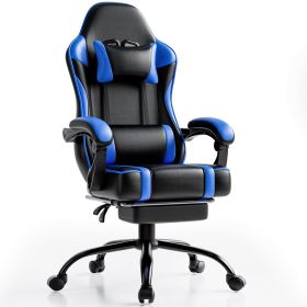 Video Game Chairs for Adults, PU Leather Gaming Chair with Footrest, 360¬∞Swivel Adjustable Lumbar Pillow Gamer Chair (Color: Blue)