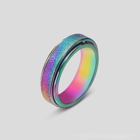 Spinner Ring For Women Men; Anxiety Relief Stainless Steel Golden Silvery Black Rainbow Sand Blast Finish Fidget Ring; Band Wedding Pormise Jewelry (Color: Color, size: 7)