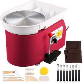 Pottery Wheel 28cm Pottery Forming Machine 350W Electric Pottery Wheel with Adjustable Feet Lever Pedal DIY Clay Tool with Tray for Ceramic Work Clay (Color: Red, Max. Power: 350W)