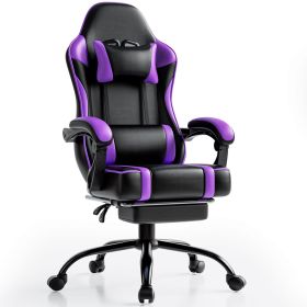 Video Game Chairs for Adults, PU Leather Gaming Chair with Footrest, 360¬∞Swivel Adjustable Lumbar Pillow Gamer Chair (Color: purple)