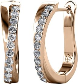 White Gold Plated Hoop Earrings For Women Twisted Silver Hoops Earring Set With Round Cut Cubic Zirconia Simulated Diamond Crystals (Color: Rose Gold)