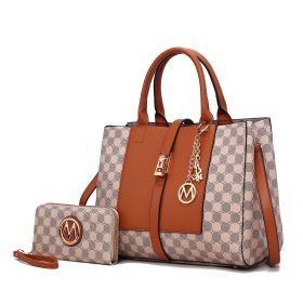 MKF Collection Yuliana Circular Print Satchel Bag with Wallet by Mia K (Material: Vegan Leather, Color: Cognac Brown)