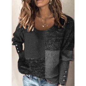 Fall/winter women's new sweater pullover round neck long sleeve contrast sweater (Color: Black, size: XL)