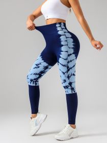 Tie-dye Women's Yoga Leggings With High Waistband, Moisture-Wicking, And Stretchy, Perfect For Outdoor Activities And Fitness (Color: Blue, size: M)