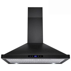 30 Inch Wall Mount Kitchen Hood 350 CFM Range Hood Stove Vented Hood Exhaust Fan (Color: Black)