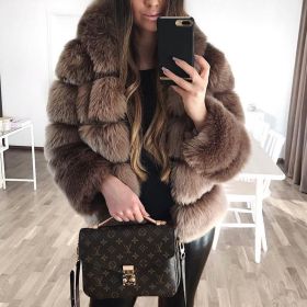 Ladies' autumn and winter thick warm fur coat long-sleeved hooded imitation rabbit fur coat (Color: dark grey, size: XXL)