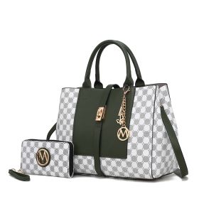 MKF Collection Yuliana Circular Print Satchel Bag with Wallet by Mia K (Material: Vegan Leather, Color: Olive)