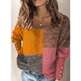 Fall/winter women's new sweater pullover round neck long sleeve contrast sweater (Color: Dark Yellow, size: XXL)