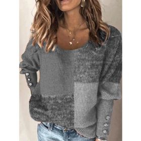 Fall/winter women's new sweater pullover round neck long sleeve contrast sweater (Color: Gray, size: S)