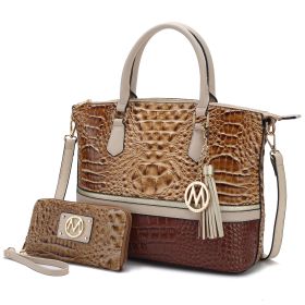 MKF Collection Autumn Crocodile Skin Tote Handbag with Wallet by Mia k (Material: Vegan Leather, Color: Taupe-Coffee)