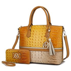 MKF Collection Autumn Crocodile Skin Tote Handbag with Wallet by Mia k (Material: Vegan Leather, Color: Beige-Yellow)